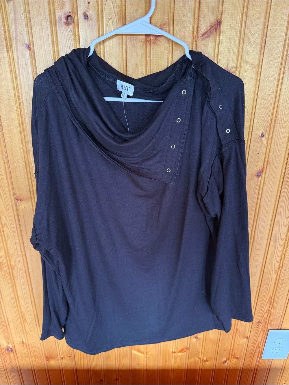 BKE Black Long-Sleeve Cowl Neck Top with Grommet Detail